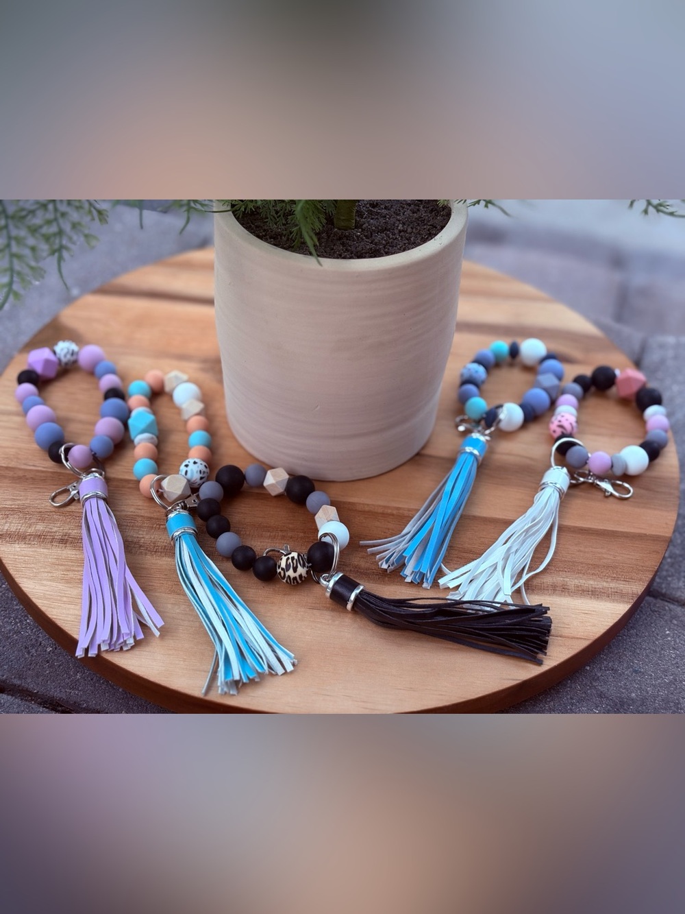 Handmade Beaded Tassel Keychain Wristlet